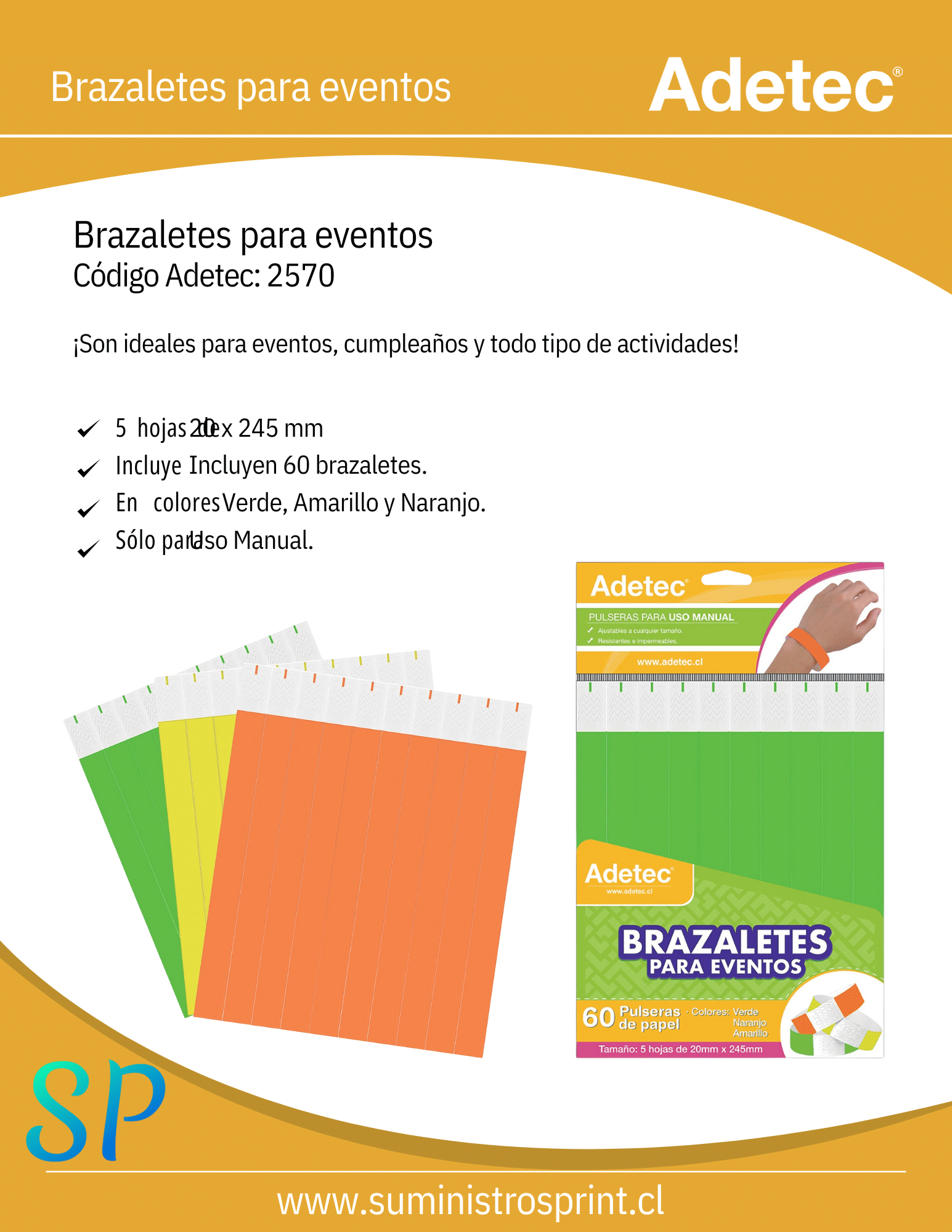 Brazaletes Para Eventos 60 Pulseras Adetec Colores Surtidos