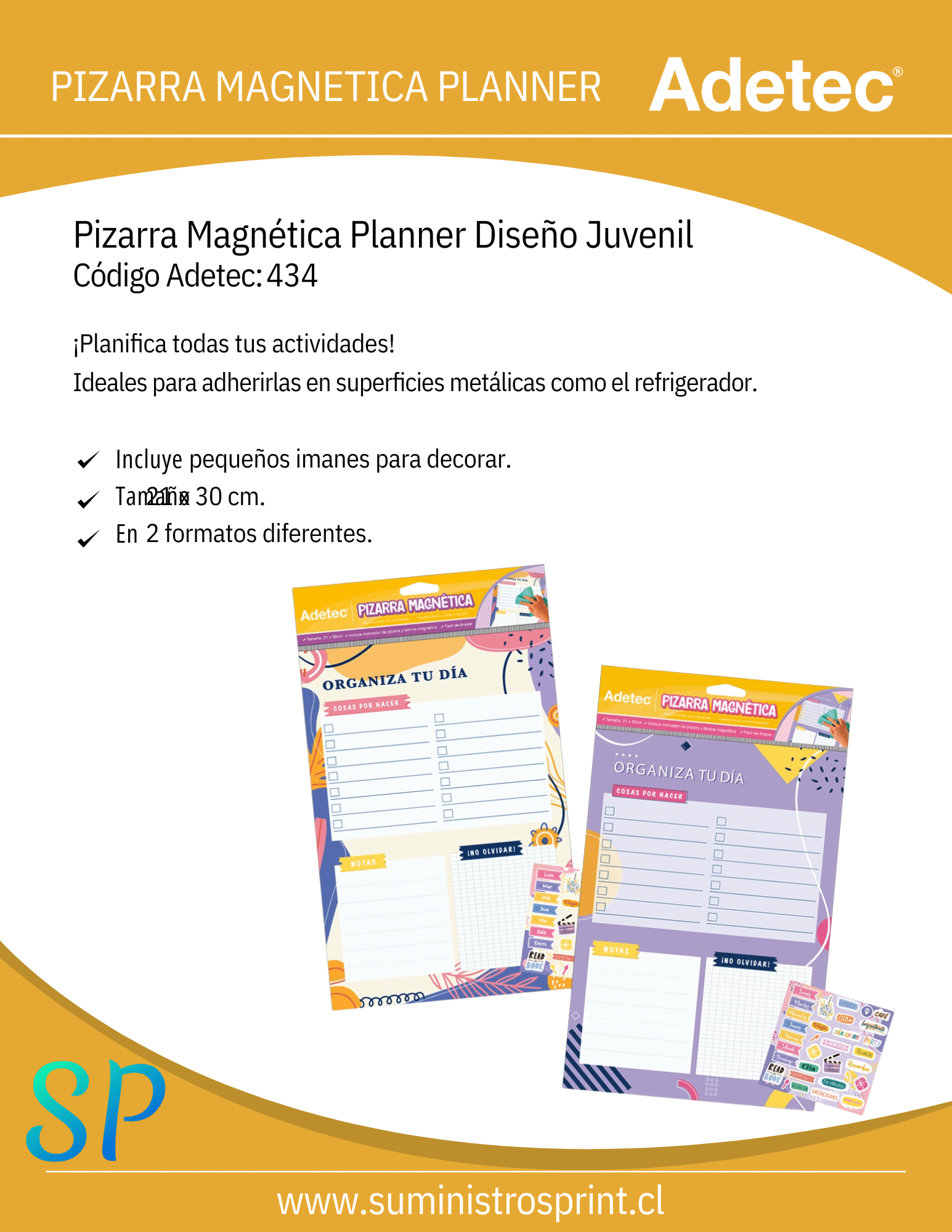 Pizarra Magnética Planner Diseño Juvenil Adetec + Marcador - 434