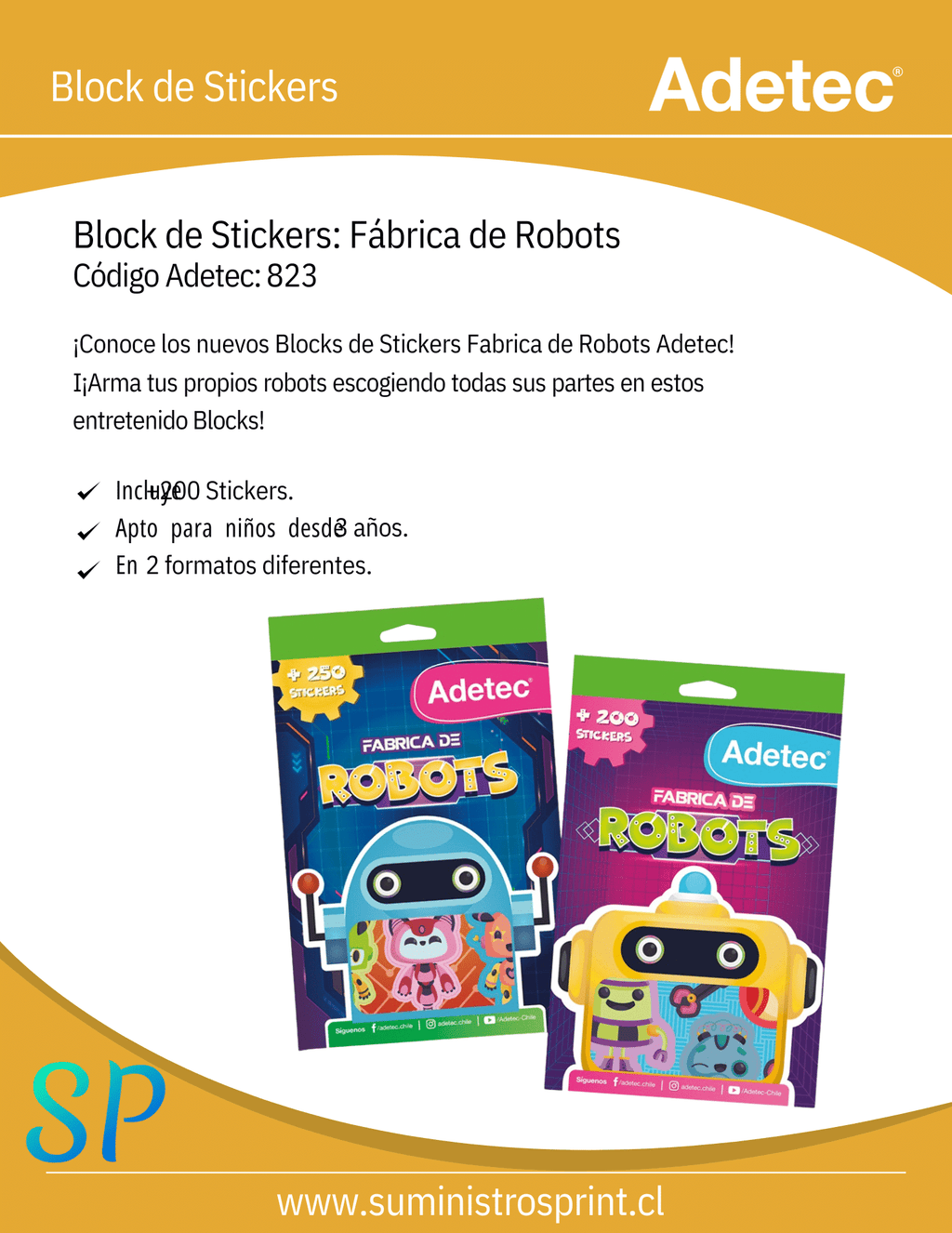 Block De Stickers Fabrica De Robots Adetec +200 Stickers