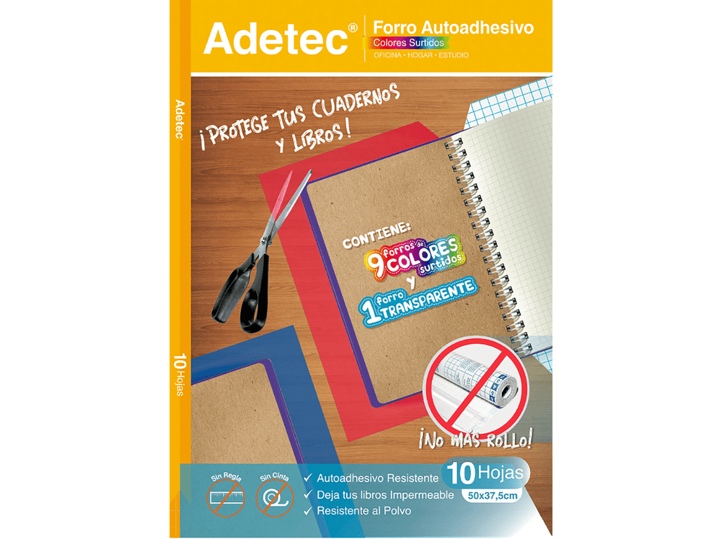 Forro Para Cuadernos Mix 10 Colores Autoadhesivo 50x36cm Pack de 10 Unidades