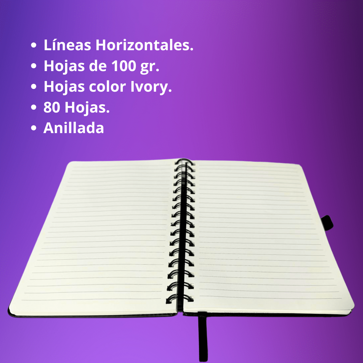 Libreta de Notas A5 Azul Oscuro Anillada Con Elástico - Papel Ivory De 100gr x 80 Hojas Adetec