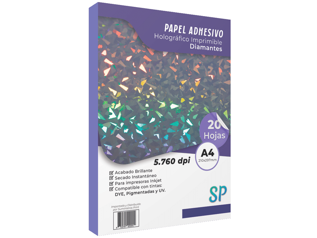 Papel Adhesivo Holográfico Con Diamantes Imprimible A4 X 20 Hojas SP