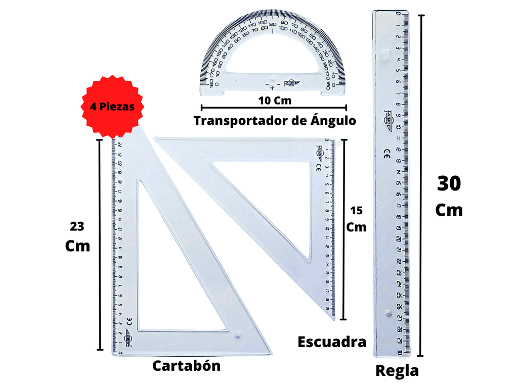 Set De Geometría Transparente 30 Cm 4 Tipos De Regla Escolar