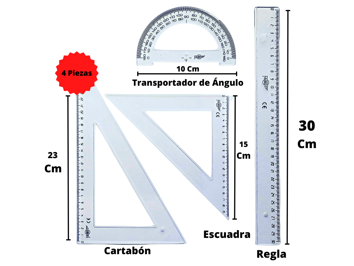 Set De Geometría Transparente 30 Cm 4 Tipos De Regla Escolar
