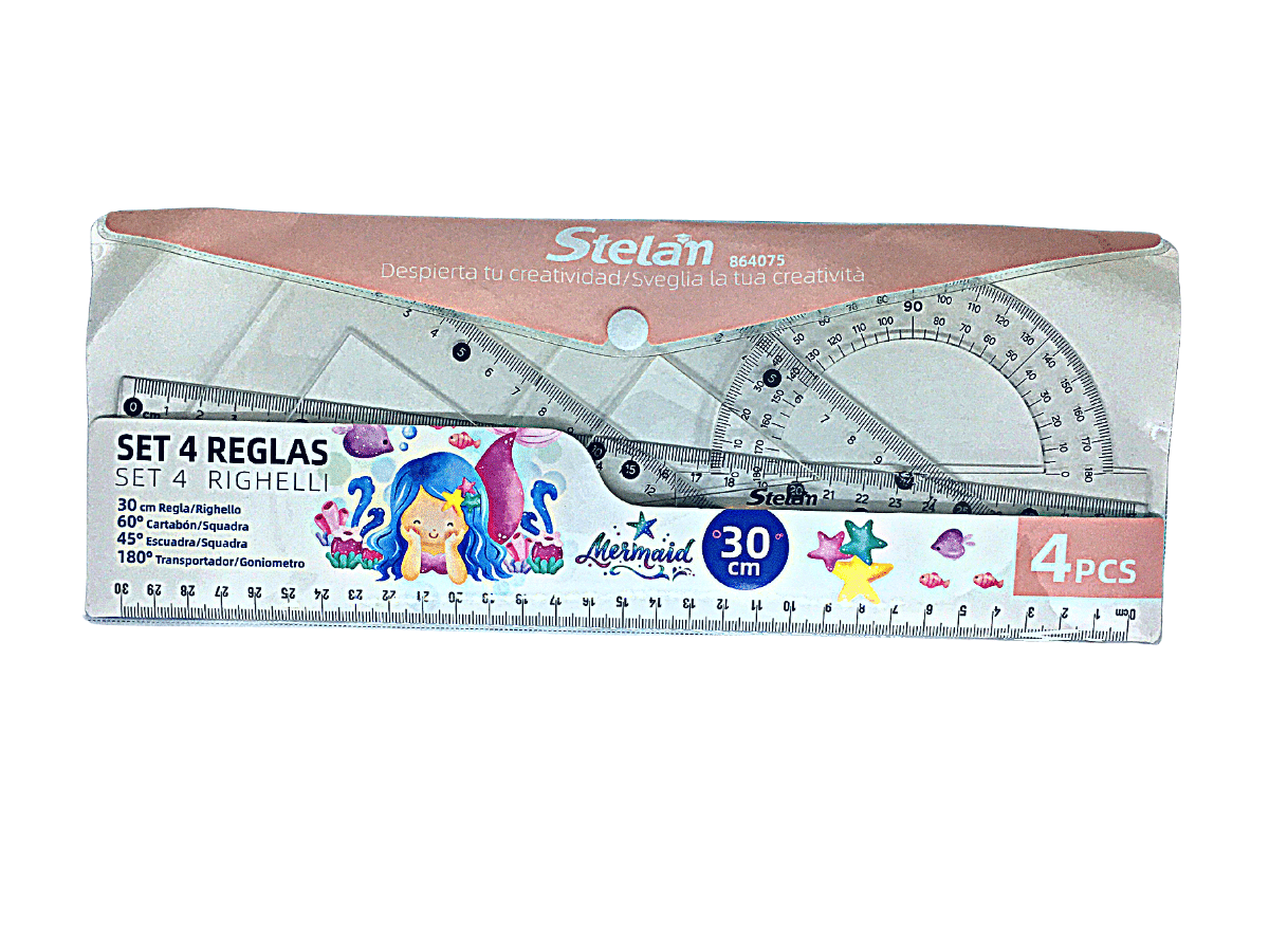 Set De Geometría Transparente 30 Cm 4 Tipos De Regla Escolar