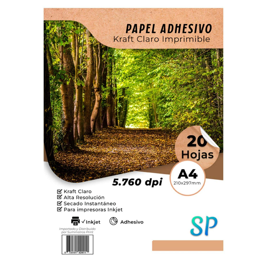 Papel Kraft Adhesivo A4 x 20 Hojas – Ideal para Etiquetas y Manualidades