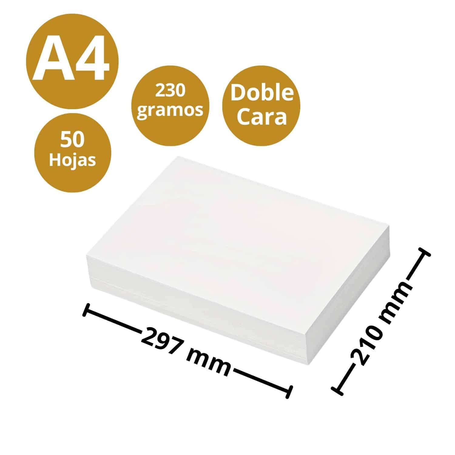 Papel Fotográfico Semibrillo 230gr Doble Cara Satinado A4 x 50 Hojas