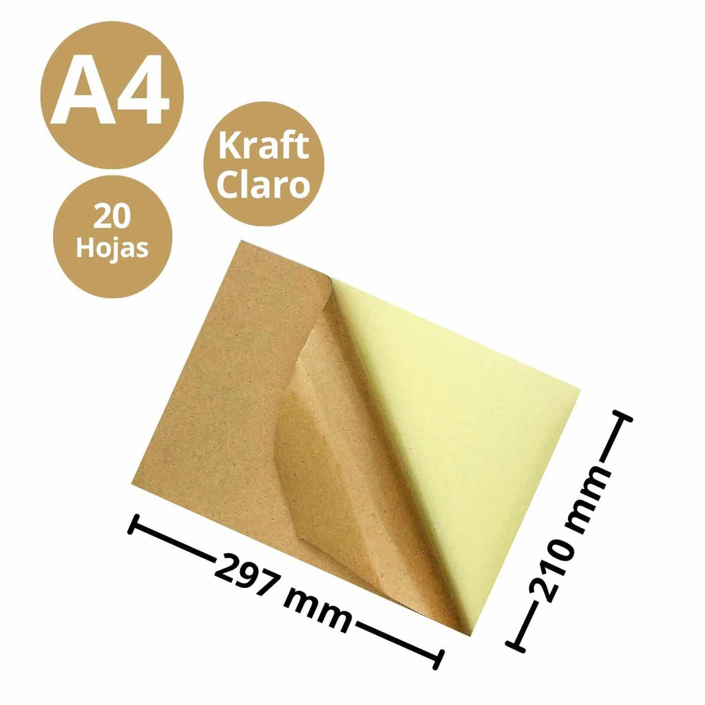 Papel Kraft Adhesivo A4 x 20 Hojas – Ideal para Etiquetas y Manualidades