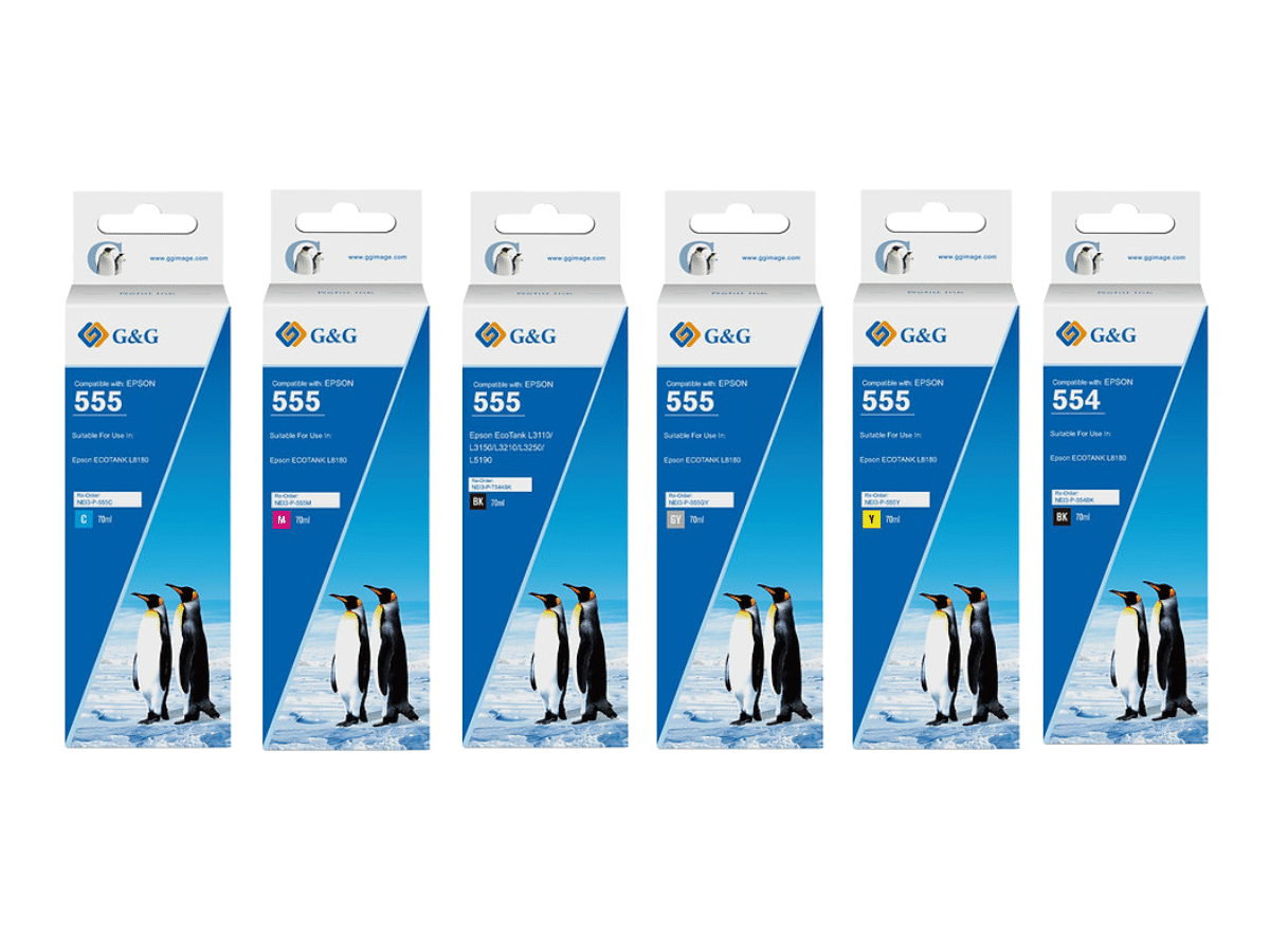 Pack 6 Tintas T555 T554 Para Epson Ecotank 70ml Compatible con L8160 y L8180
