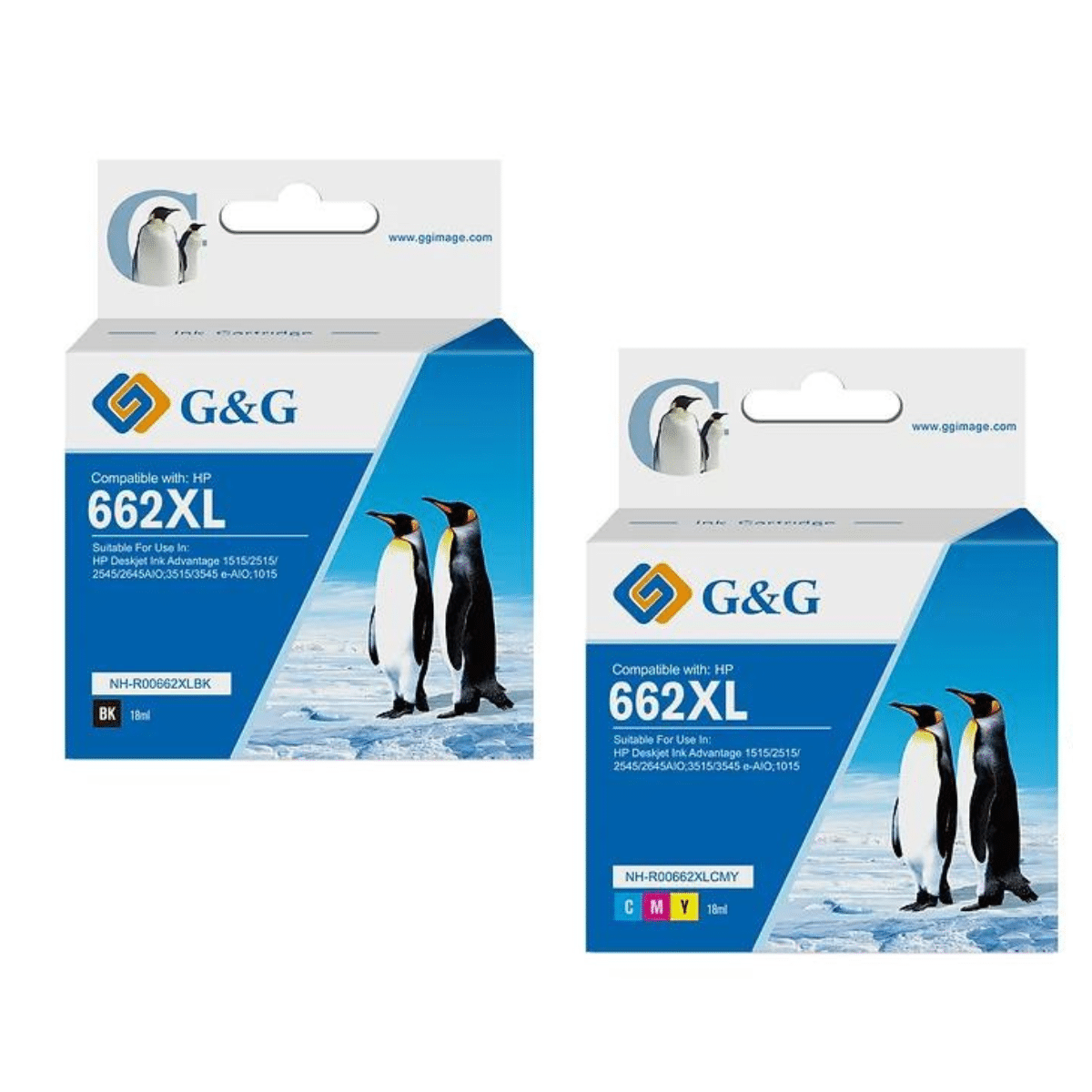 Pack de 2 Cartuchos Alternativos H-662 XL G&amp;G Negro y Color 18ml