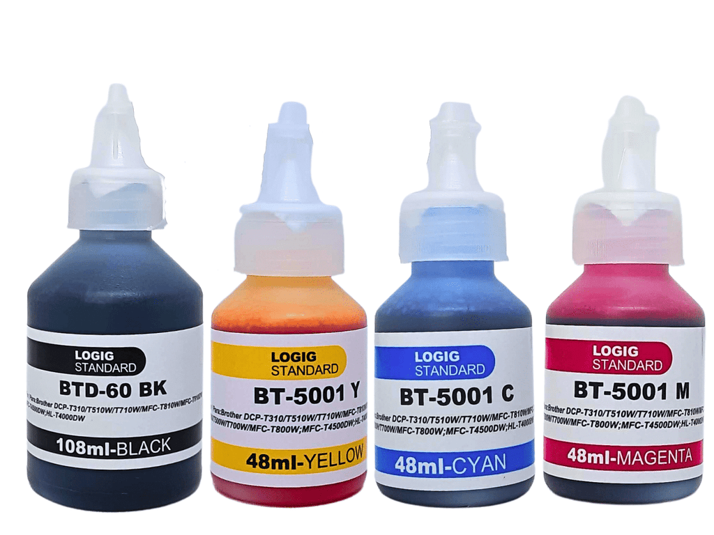 Pack 4 Tintas Para Brother BTD60BK 108ml BT5001 Colores 48ml Logic