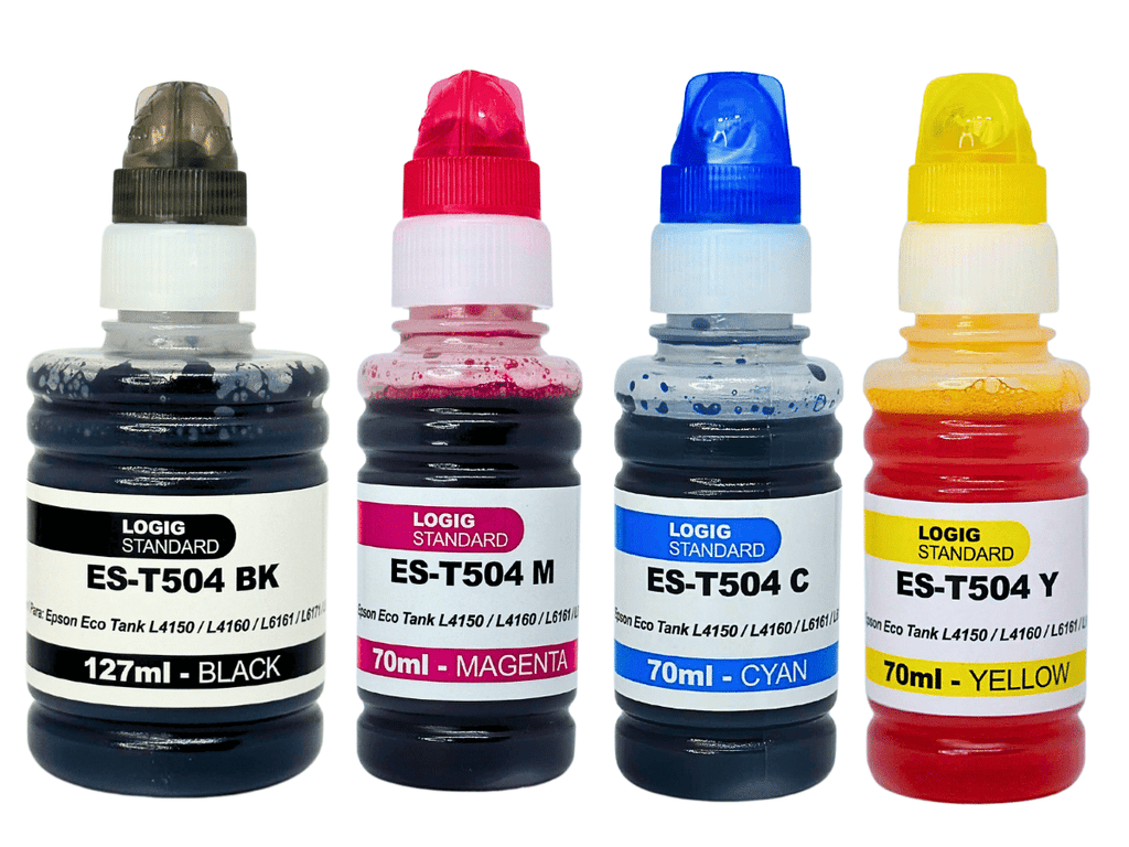 Pack 4 Tintas T504 Para Epson Ecotank Color 70 ml y Negro 127 Ml Logic