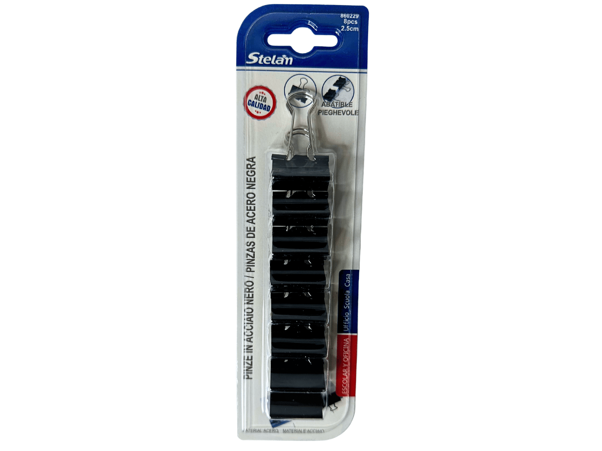 Pinzas Aprieta Papel De Metal Negro 2.5cm 8pzas