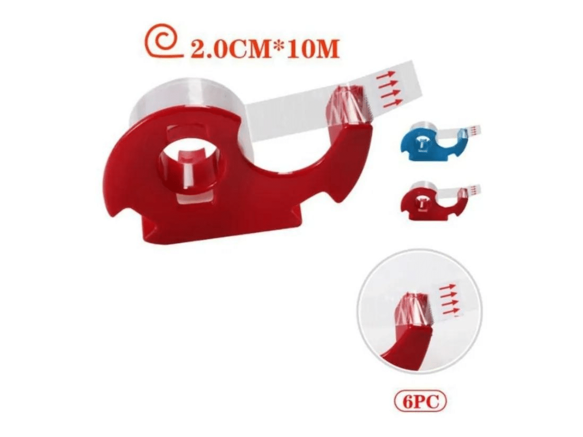 Cinta Adhesiva Transparente Para oficina Con Dispensador Portacelo 6 Pzas