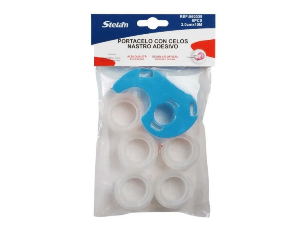 Cinta Adhesiva Transparente Para oficina Con Dispensador Portacelo 6 Pzas