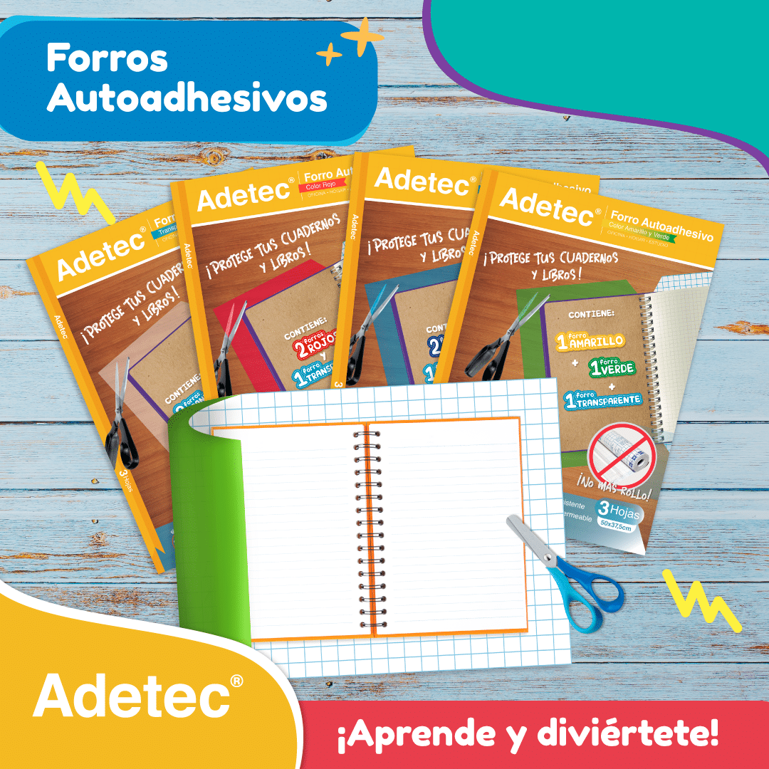 Forro Para Cuadernos Mix 10 Colores Autoadhesivo 50x36cm Pack de 10 Unidades