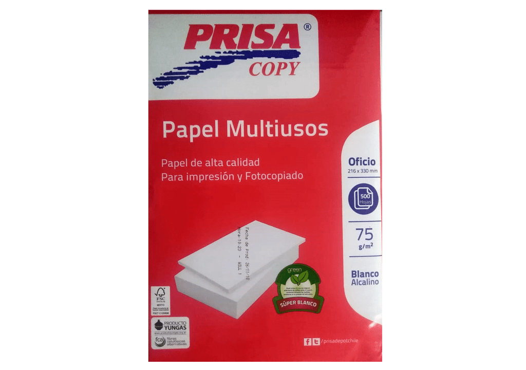 Papel Fotocopia Prisa Resma Tamaño Oficio 75gr x 500 Hojas