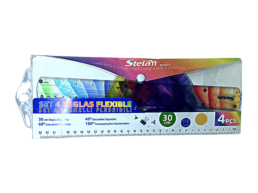 Set De Geometría Flexible 30 Cm 4 Tipos De Regla Escolar