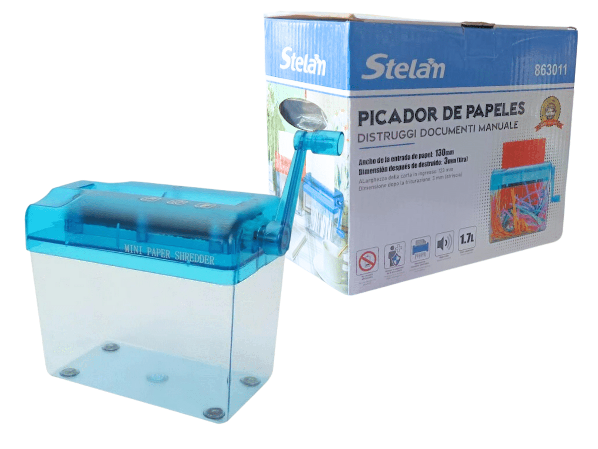 Trituradora De Papel Manual Capacidad 1.7 L Tritura hasta 5 Hojas