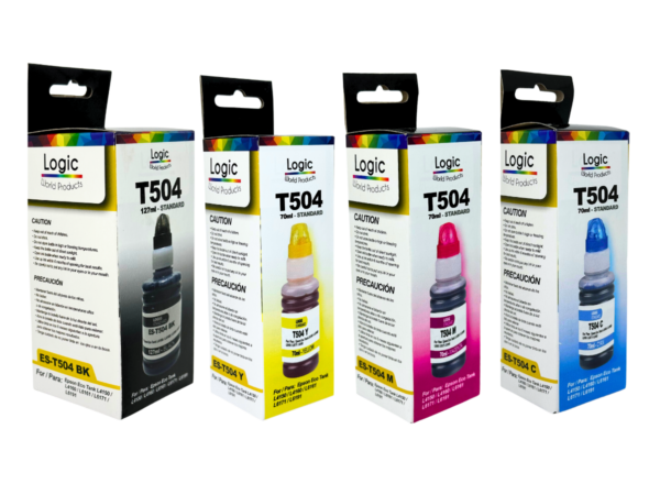 Pack 4 Tintas T504 Para Epson Ecotank Color 70 ml y Negro 127 Ml Logic