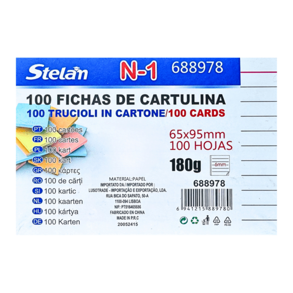 Pack 100 Fichas Bibliográficas 65x95 mm